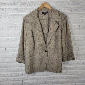 Perceptions Womens Jacket 20W Plus Blazer Pintucked Sleeve Beige Paisley HNGE